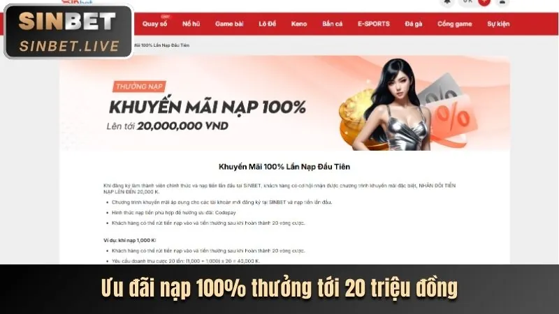 Thưởng Nạp Đầu Tiên 100% lên đến 5,000,000 VND